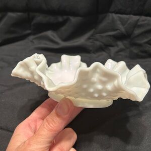 Hobnail White Milk Glass Candy Dish Bowl Ruffled 6"